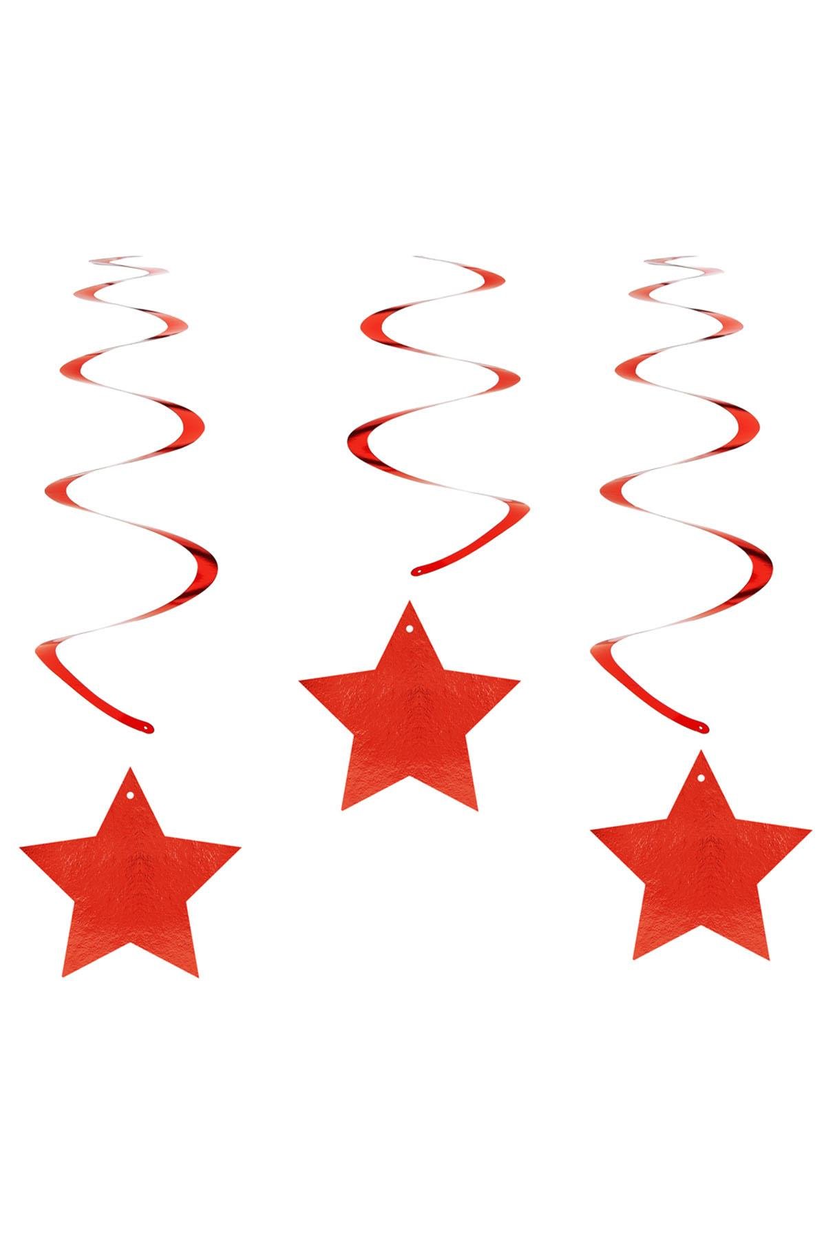 Yıldız Metalik Kırmızı Sarkıt Süs 6'lı