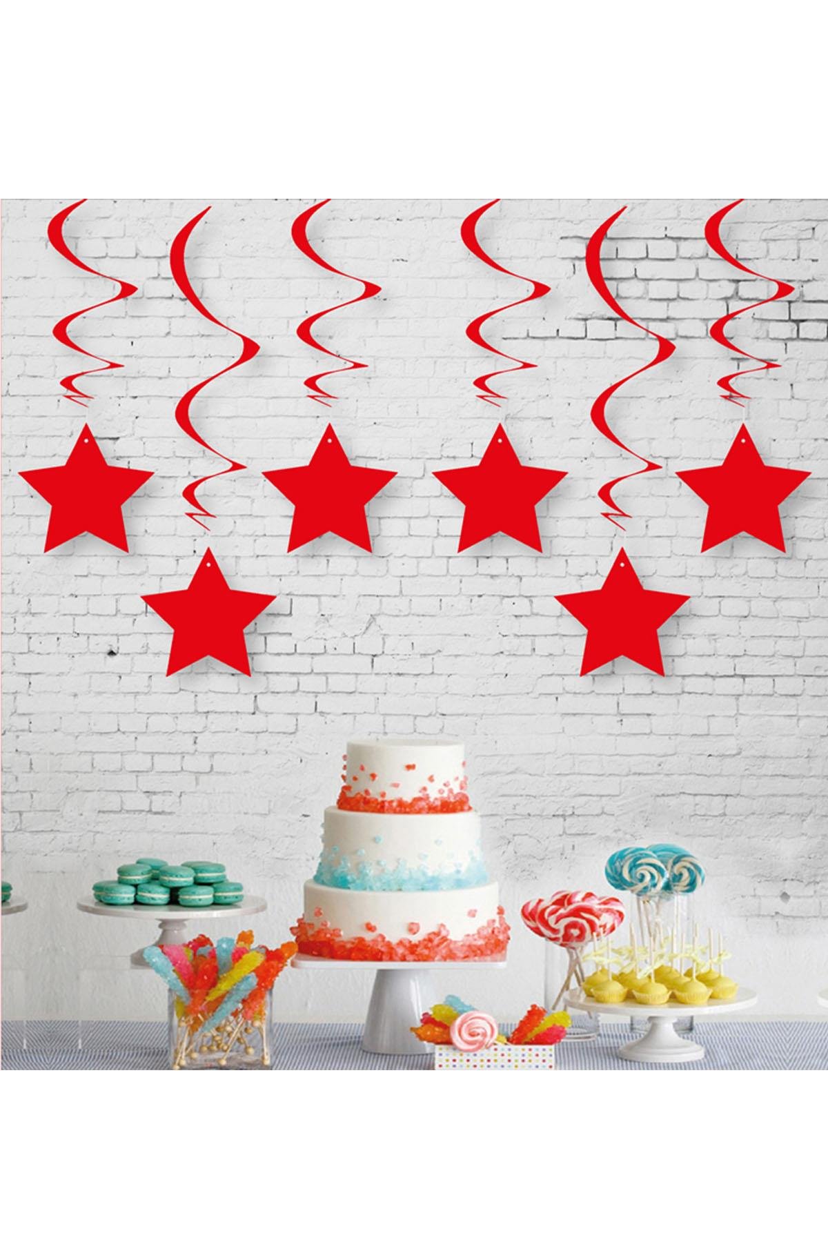 Yıldız Metalik Kırmızı Sarkıt Süs 6'lı