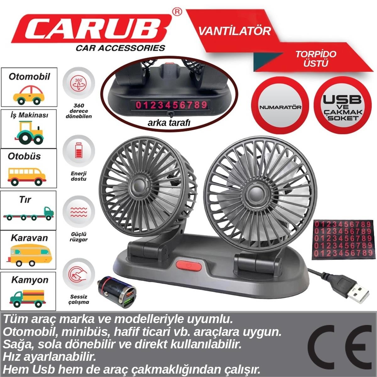 Carub Usb Çakmaklı İkili Vantilatör