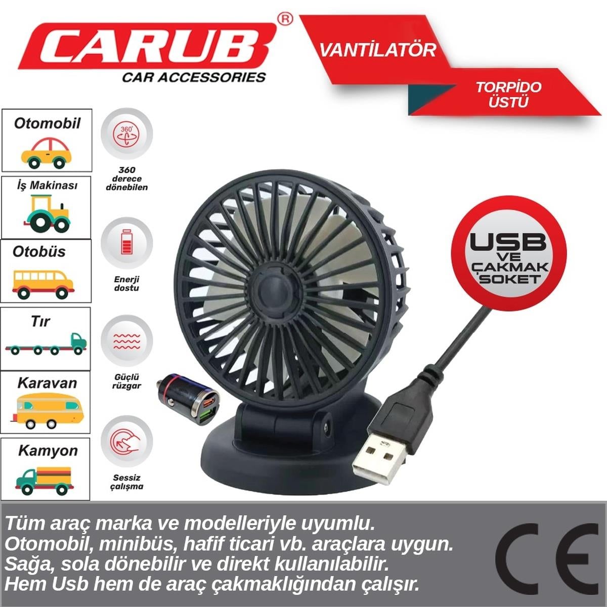 Carub Usb Çakmaklı Tekli Vantilatör