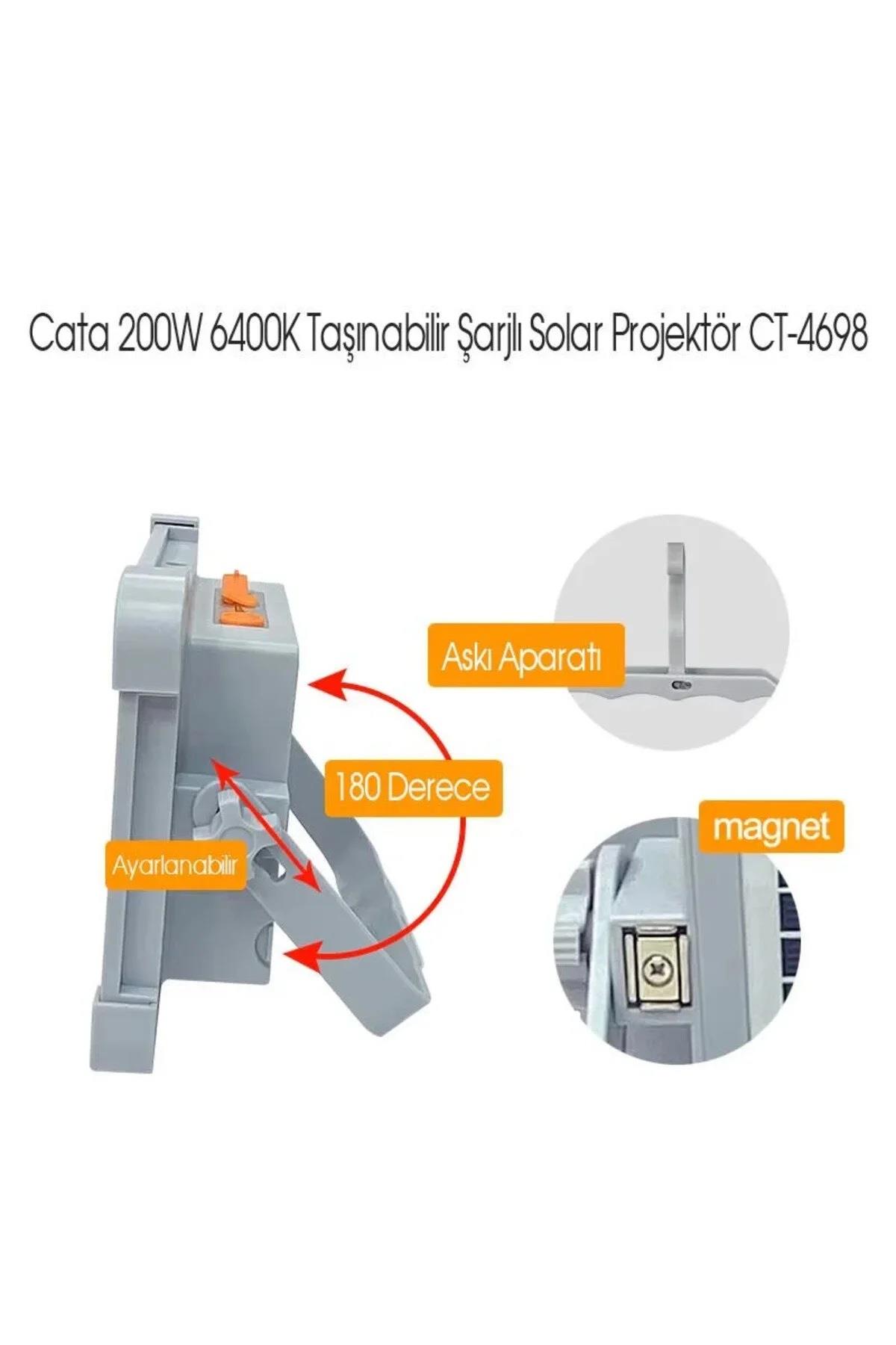 Cata Portatif Solar Projektör 200w Ct-4698