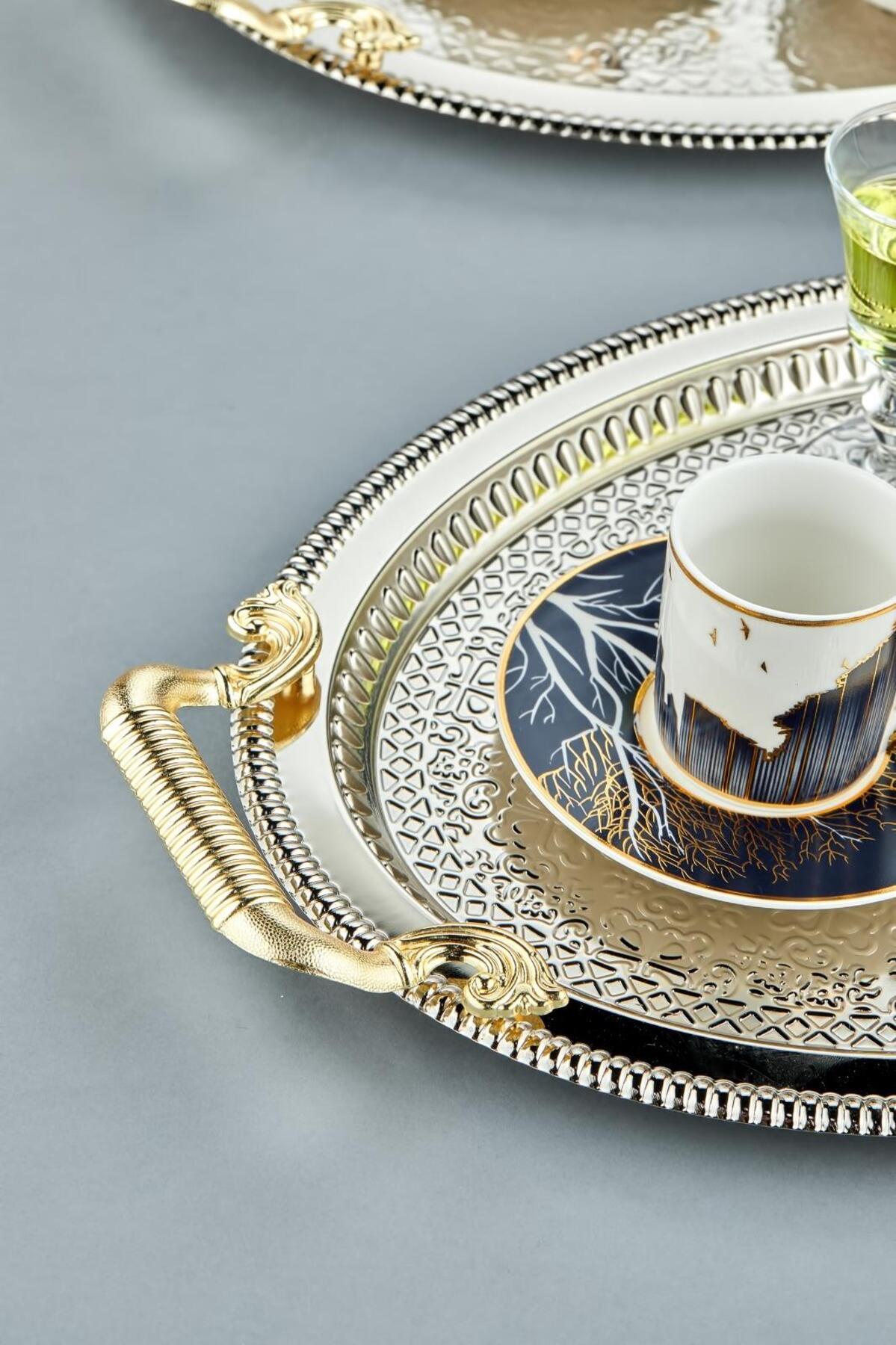 Cooker Oval 2li Gold Çelik Tepsi Seti