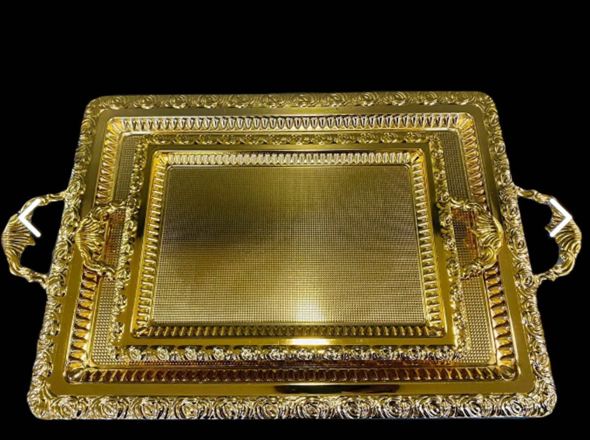 Dalgıç 2li Dikdörtgen Gold Tepsi