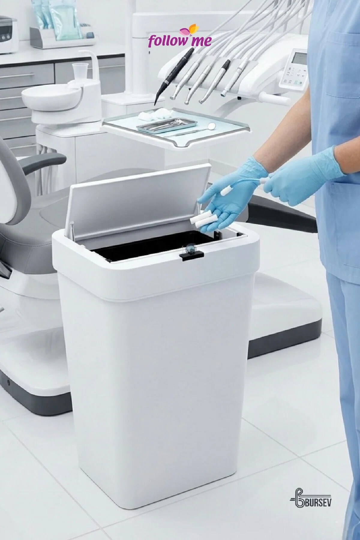 Follow Me Sensörlü Çöp Kovası 50 L Beyaz Temassız Otomatik Kapaklı Plastik Çöp Kutusu