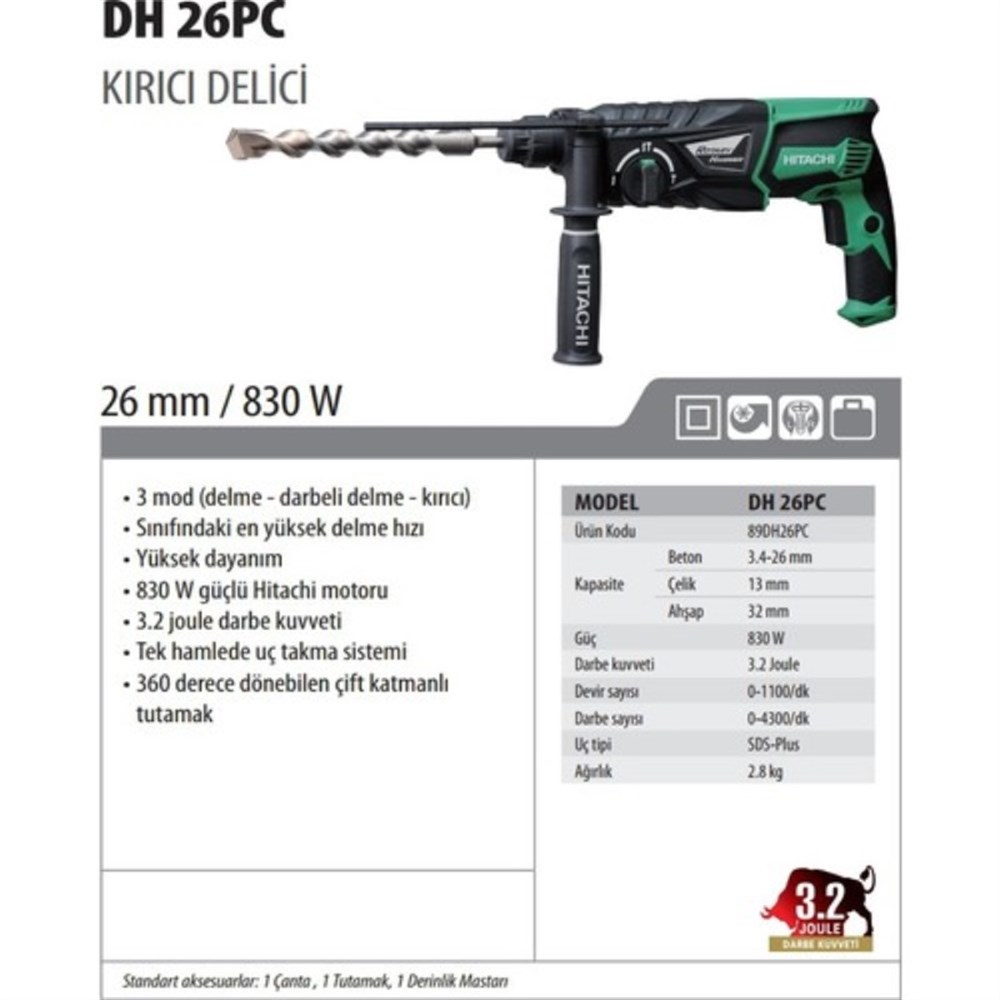 Hitachi Kırıcı Delici 830W Dh26pc