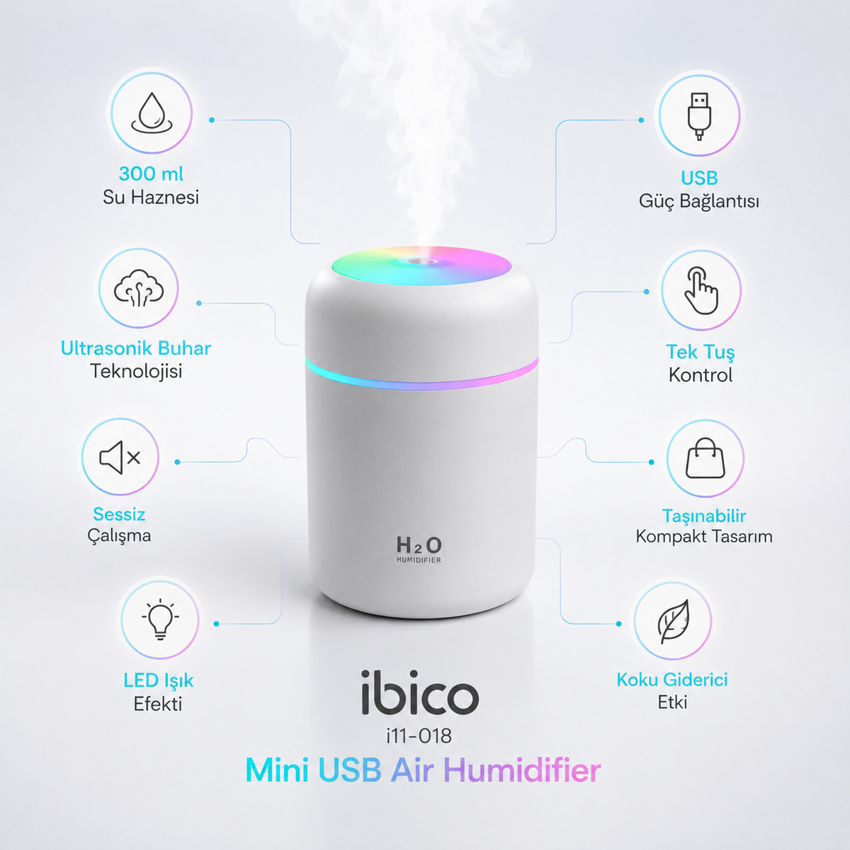 İbico Hava Nemlendirici Usb Led Işıklı İ11-018