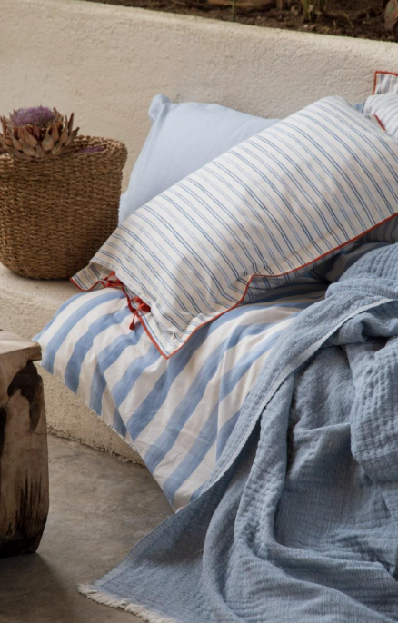 APRICITAS HOME C.K MUSLIN YATAK ORTULU NEVRESIM SET STRIPE MAVI