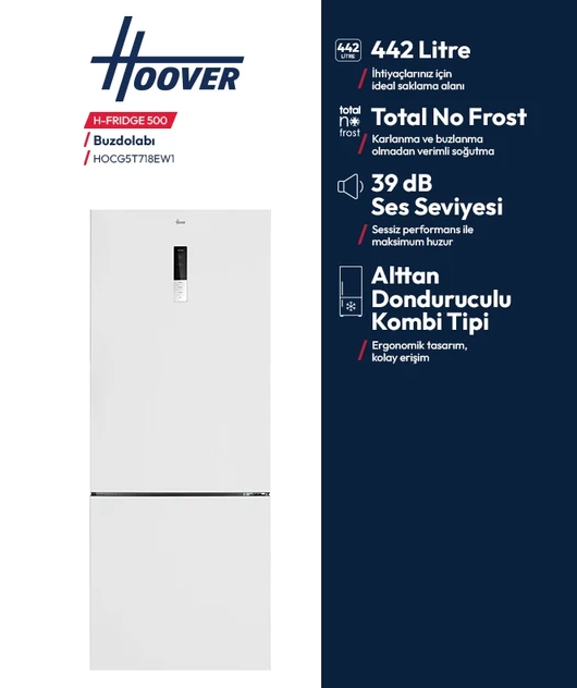 HOOVER HOCG5T718EW1 442 LT NOFROST BEYAZ BUZDOLABI