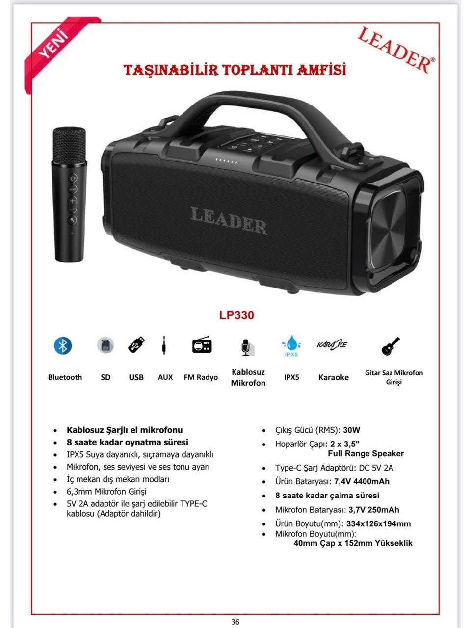 LEADER LP330 SARZLI SES SISTEMI