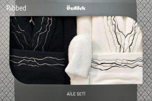 OZDILEK 661426 RIBBED SIYAH-KREM AILE SETI