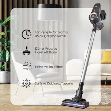 PIRANTECH ES92 ANTRASIT (I.M) SARJLI DIKEY KABLOSUZ LED AYDINLATMALI SUPURGE