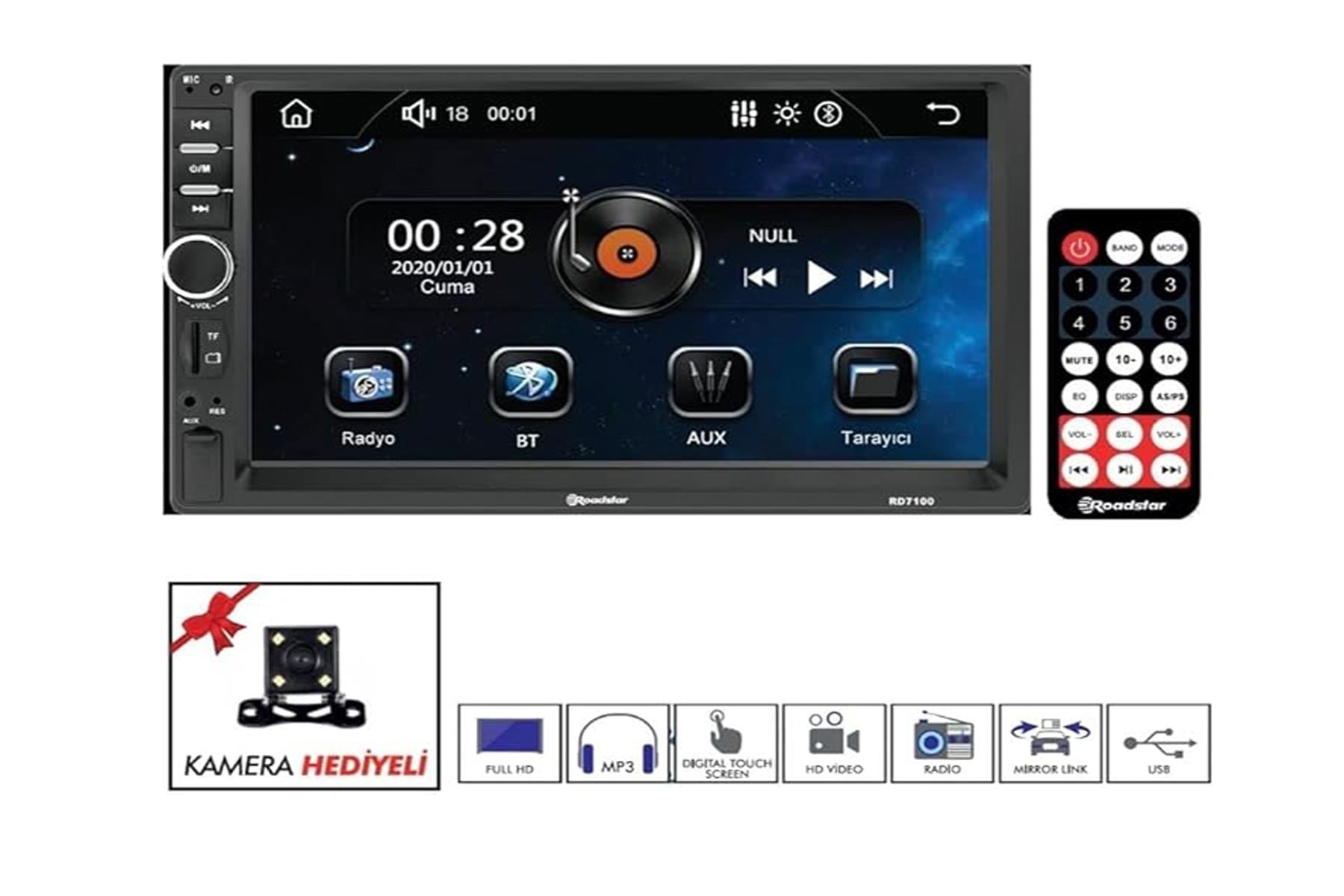 ROADSTAR RD7100 7' BLUETOOTH LU DOUBLE DIN TEYP