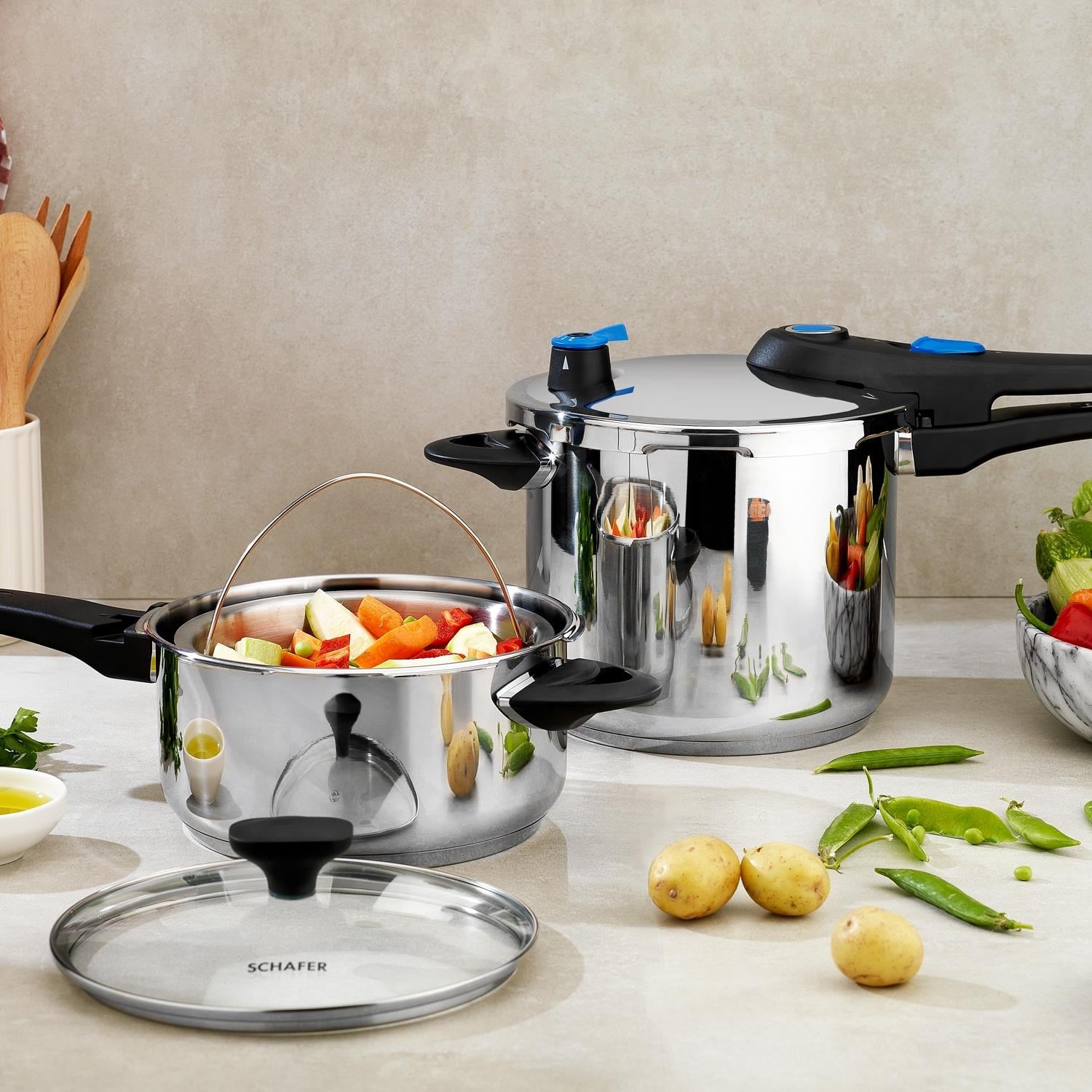 SCHAFER INX01 966 GUSTO CHEF 2 LI DUDUKLU TENCERE SETI 4+7 LT 4 PARCA