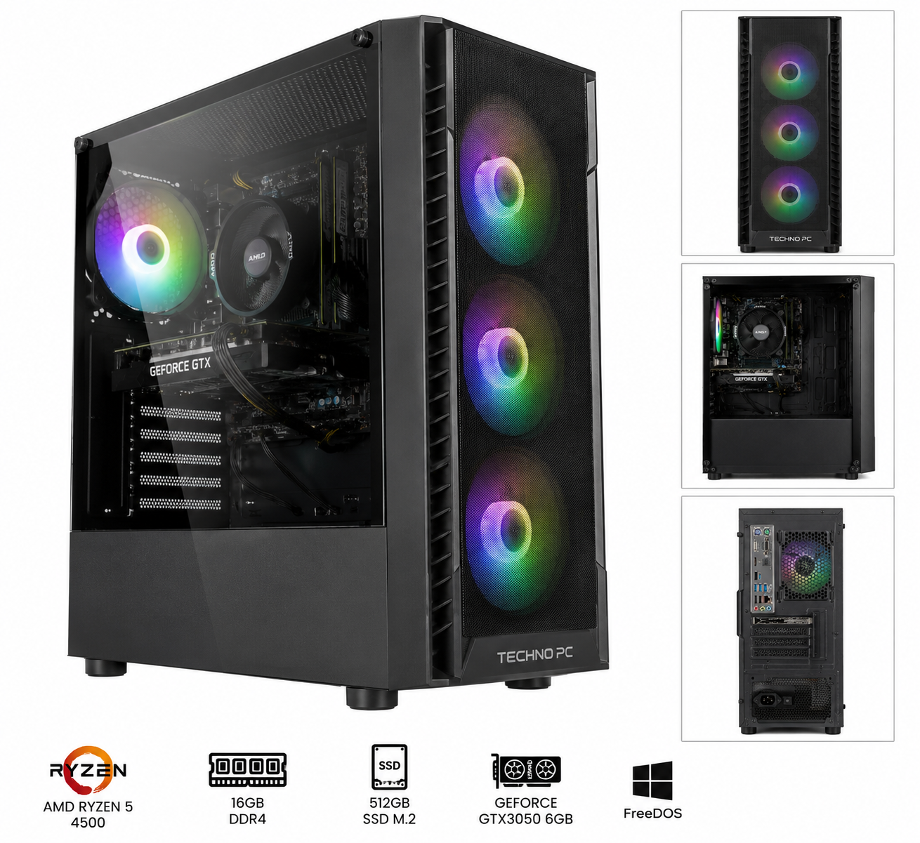 TECHNOPC CHASER EVK3050 RYZAN 5 4500 16GB/512GB/SSD GTX3050  KASA 4835