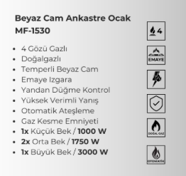 WOOX MF-1530 BEYAZ FFD ANKASTRE DG OCAK