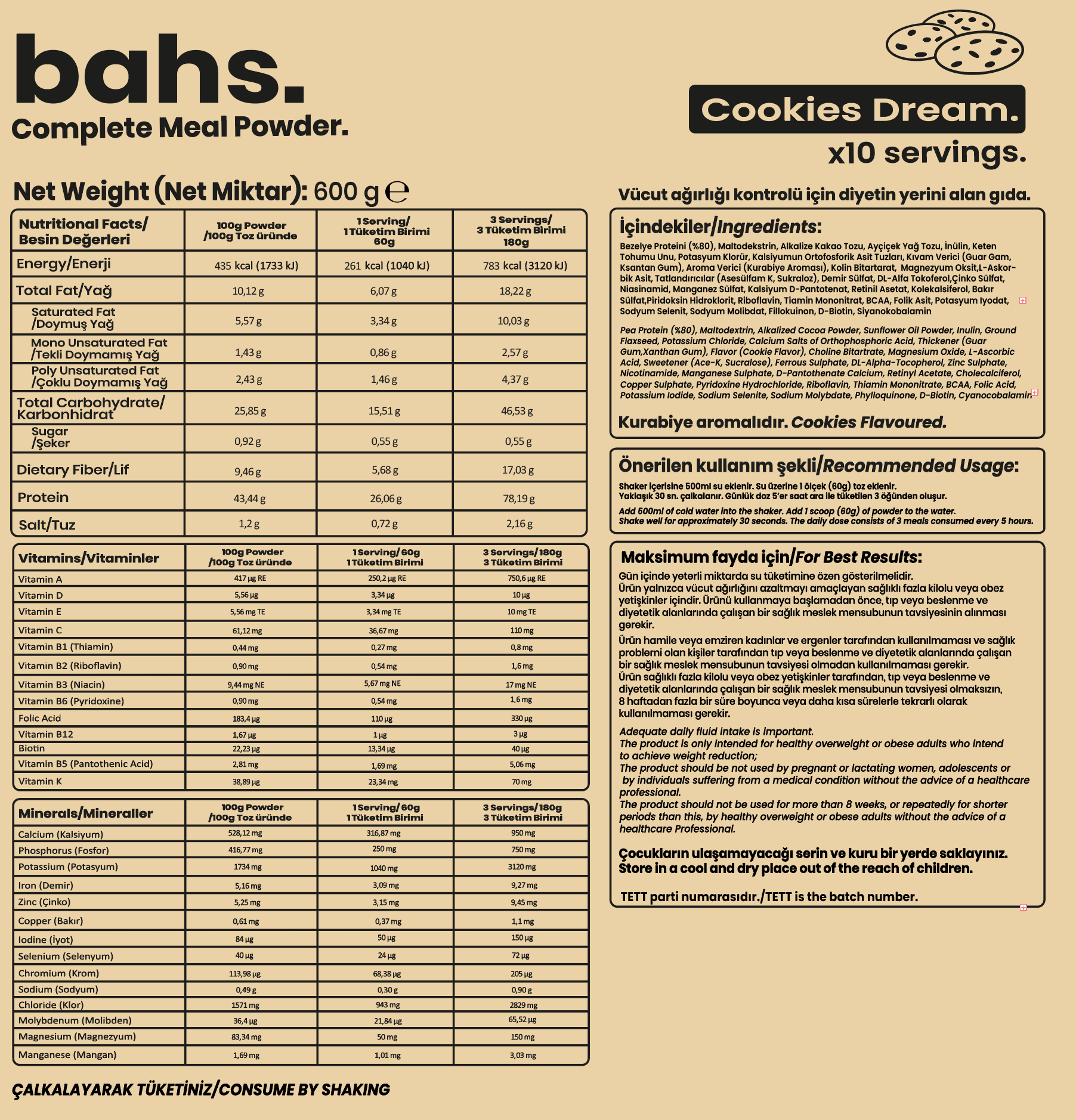 Bahs Öğün Tozu 600gr - Cookies Dream