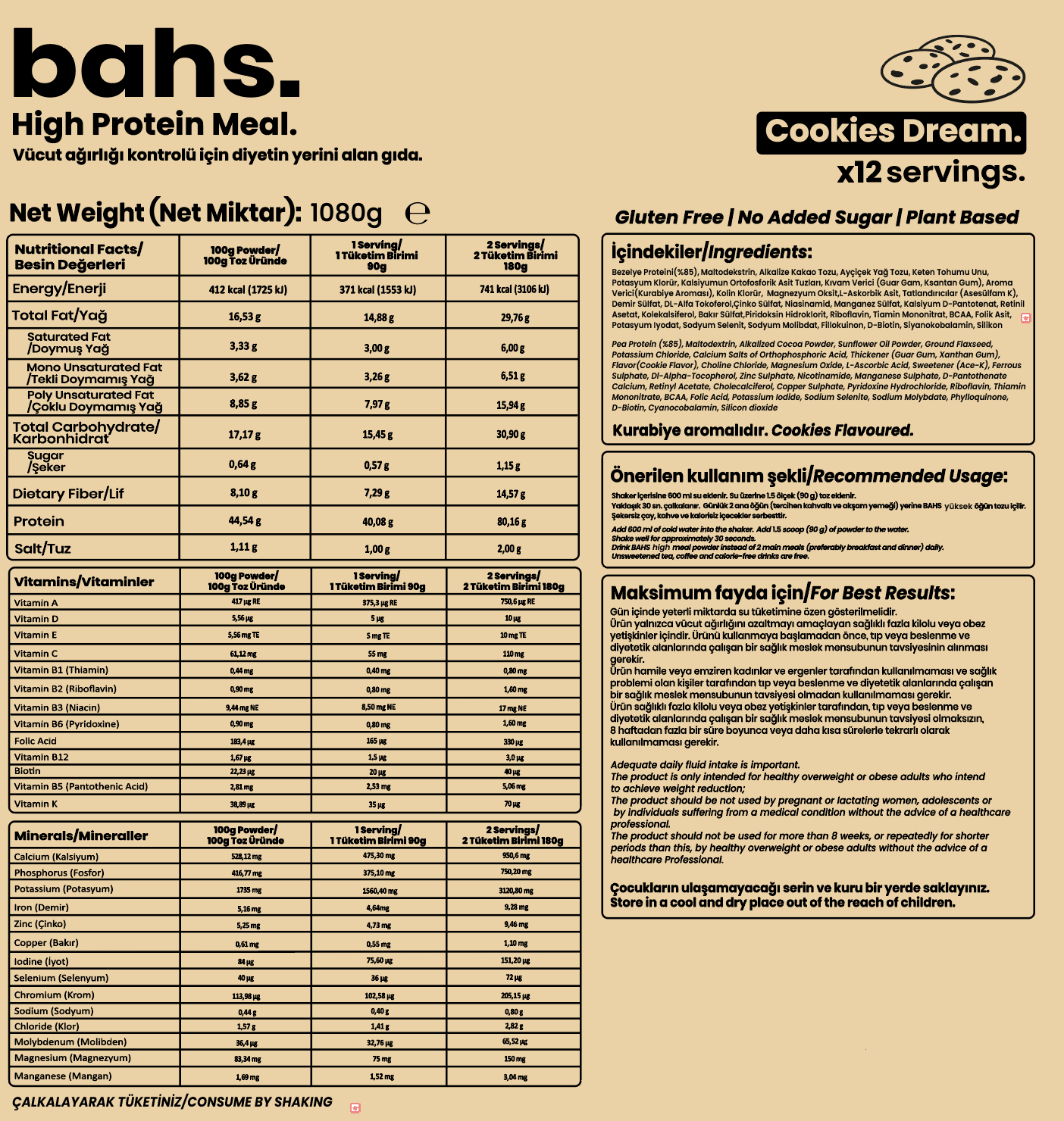 Bahs Yüksek Öğün Tozu 1080gr - Cookies Dream