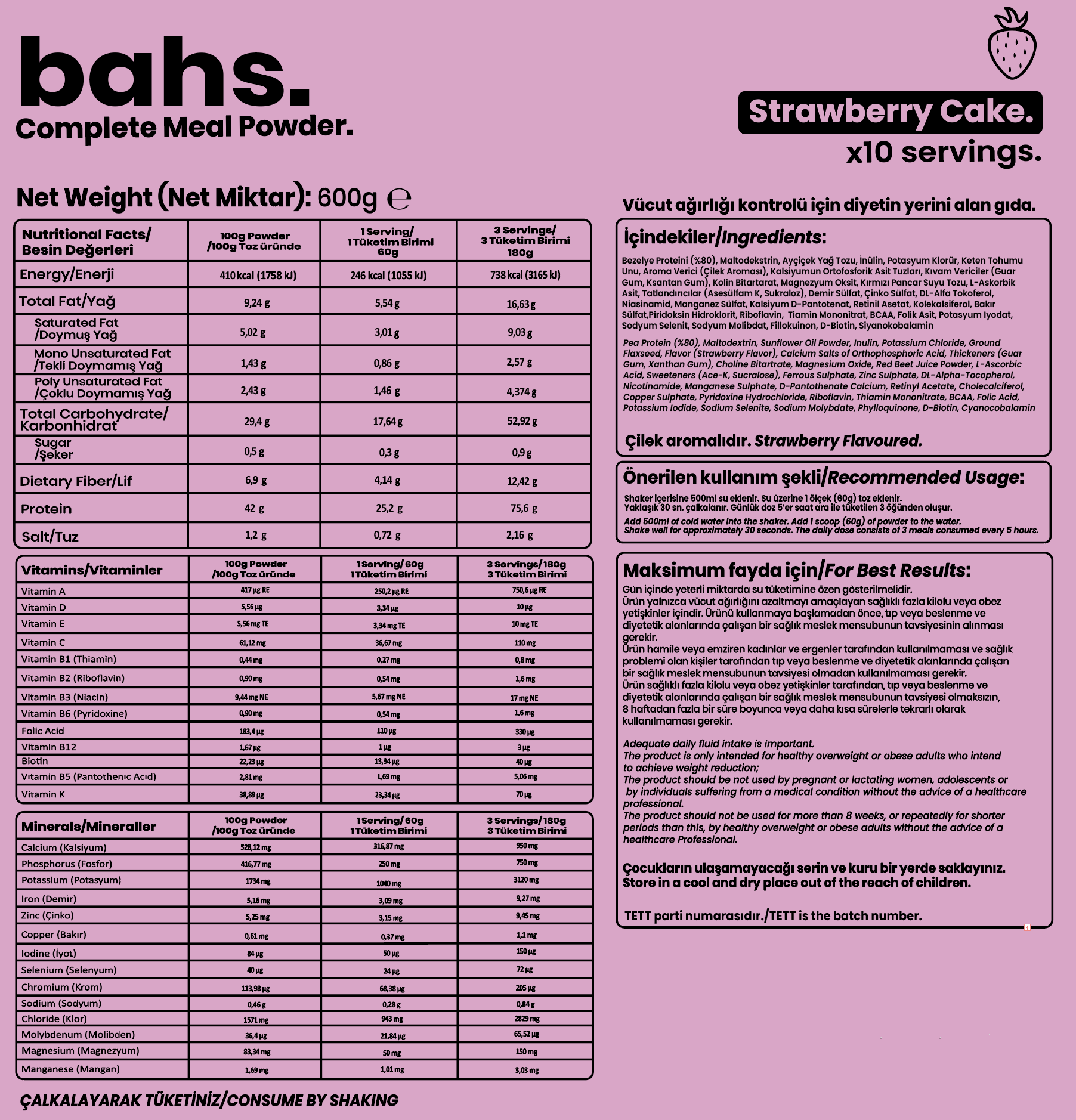Bahs Öğün Tozu 600gr - Strawberry Cake