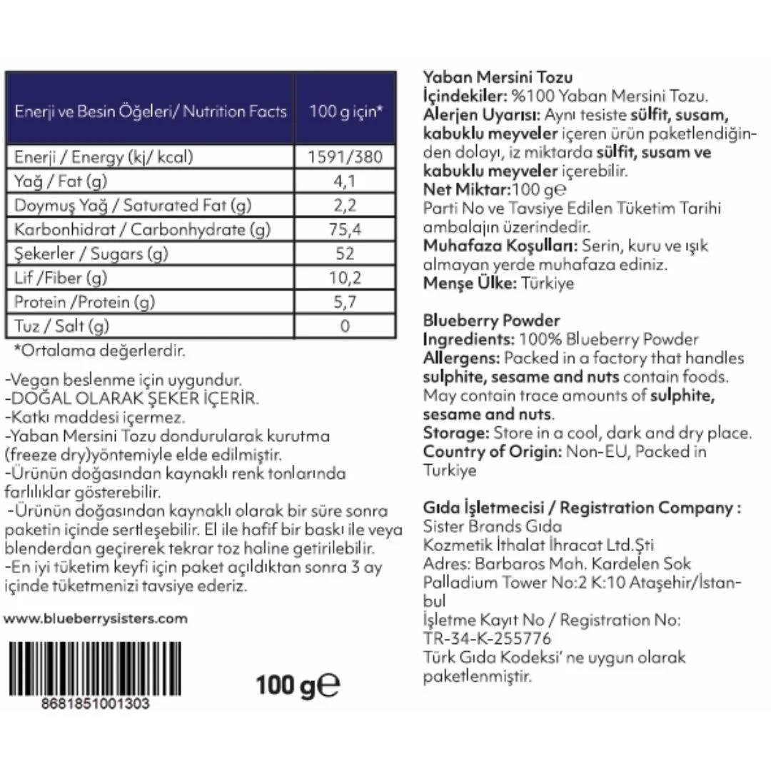 Blueberry Sisters %100 Yabanmersini Tozu 100 gr