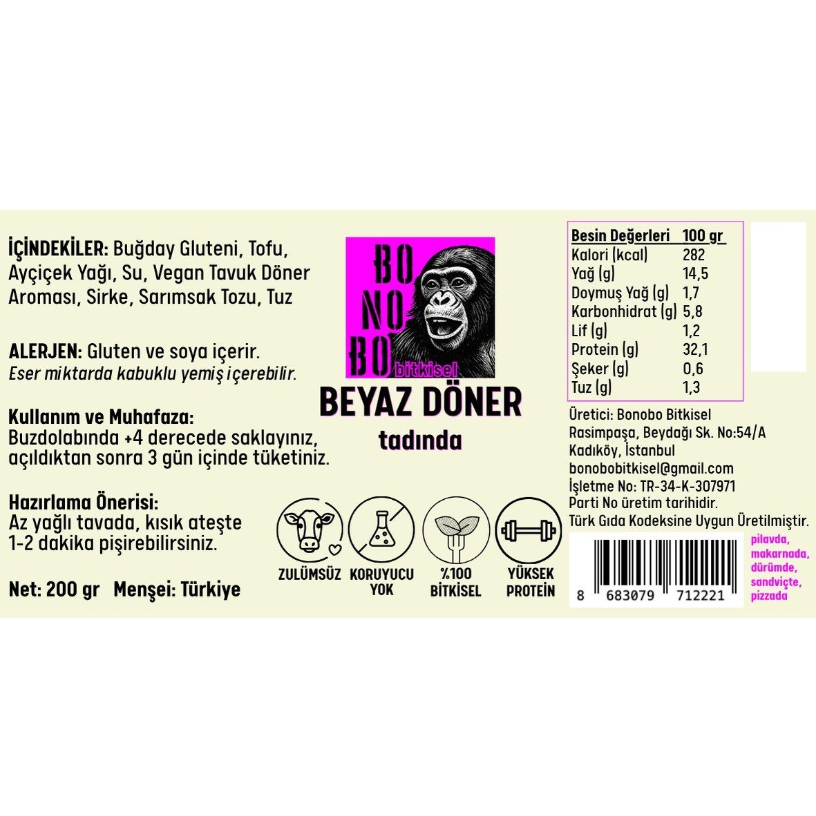 Bonobo Vegan Beyaz Döner 200gr