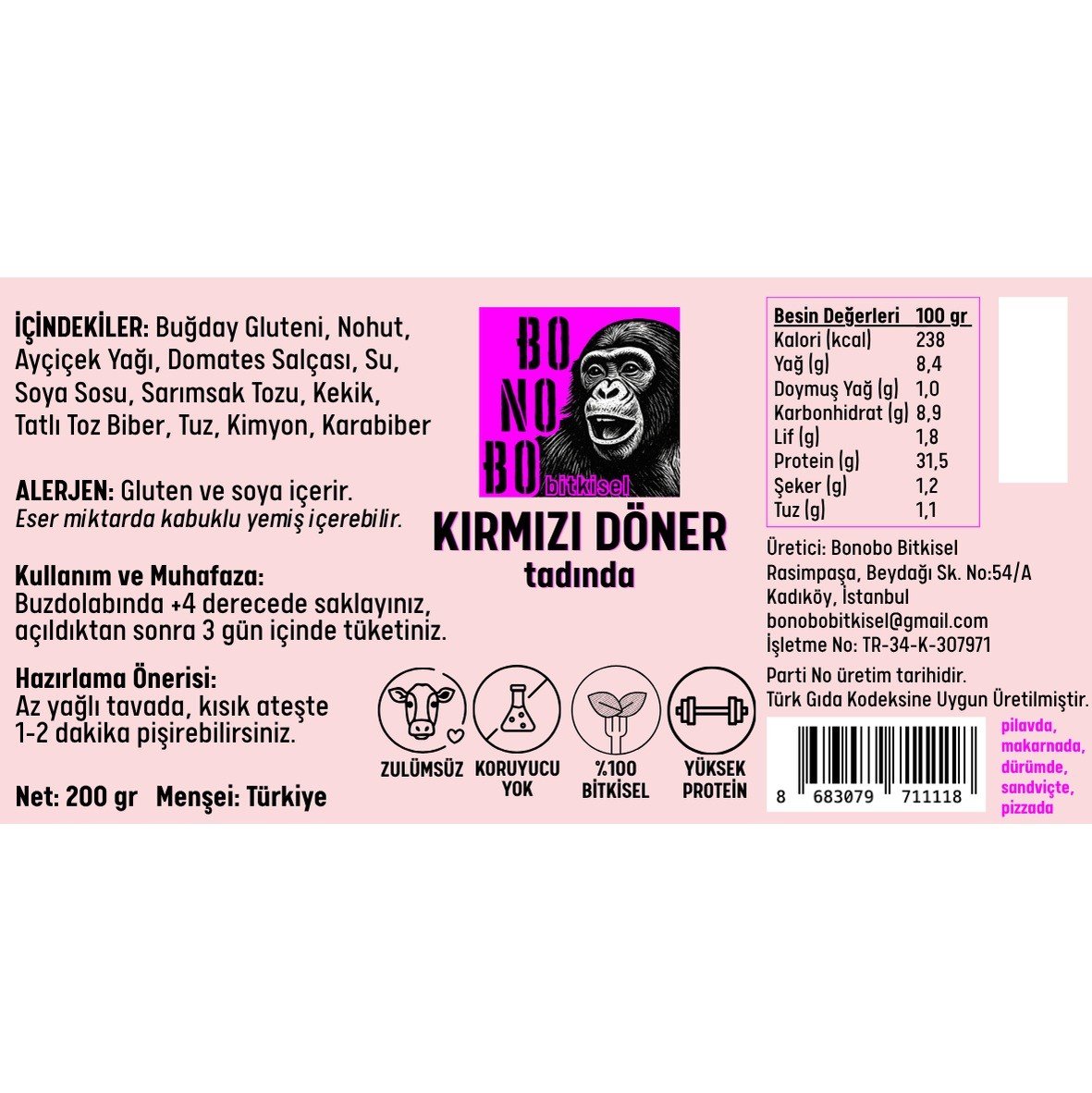 Bonobo Vegan Kırmızı Döner 200gr