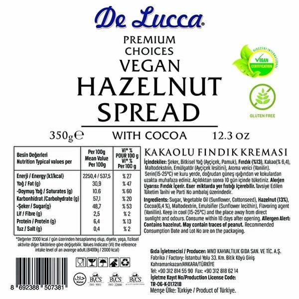 De Lucca Vegan Kakaolu Fındık Kreması 350gr