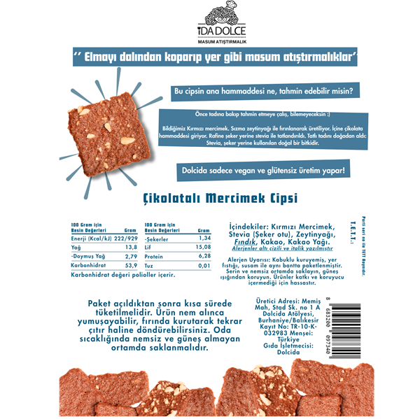 Dolcida Glutensiz Şekersiz Çikolata Cips 45gr