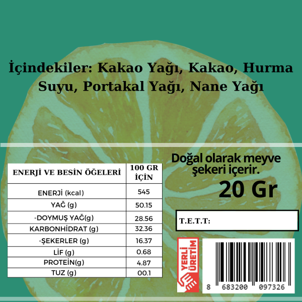 Dolcida Nane Portakal Şekersiz Bitter Çikolata 20gr
