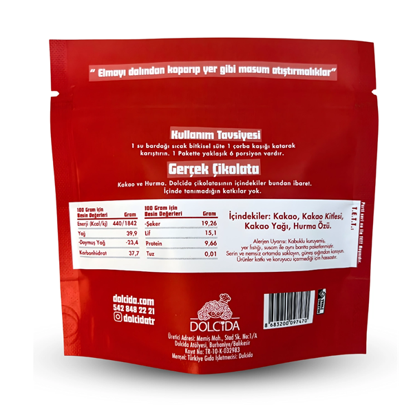 Dolcida Vegan Şekersiz Sıcak Çikolata 120gr