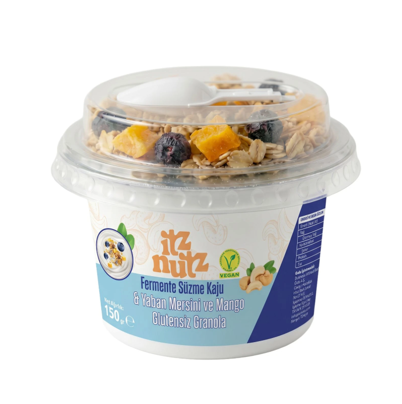 Itz Nutz Fermente Kaju Yoğurdu ve Glutensiz Yaban Mersini Mango Granola 150gr