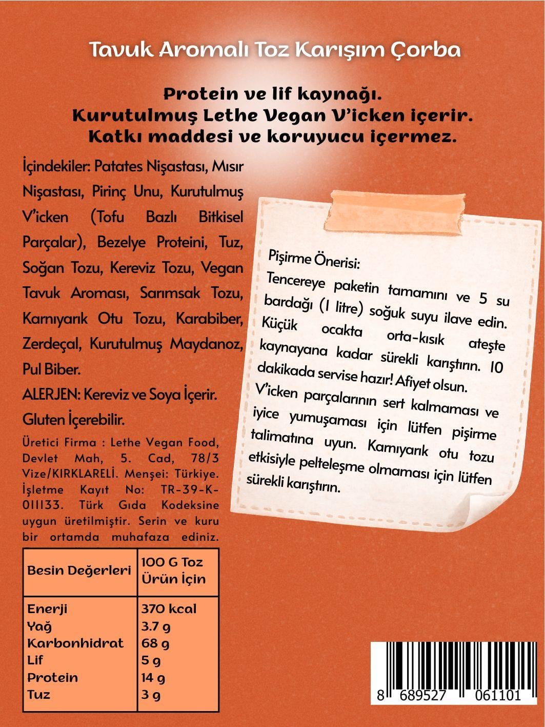 Lethe Vegan Tavuk Aromalı Çorba 65gr