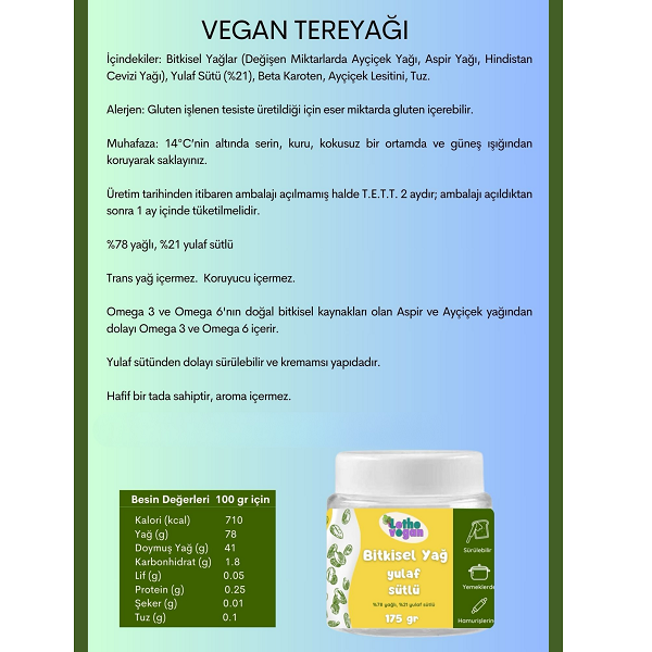 Lethe Yulaf Sütlü Bitkisel Yağ 175gr