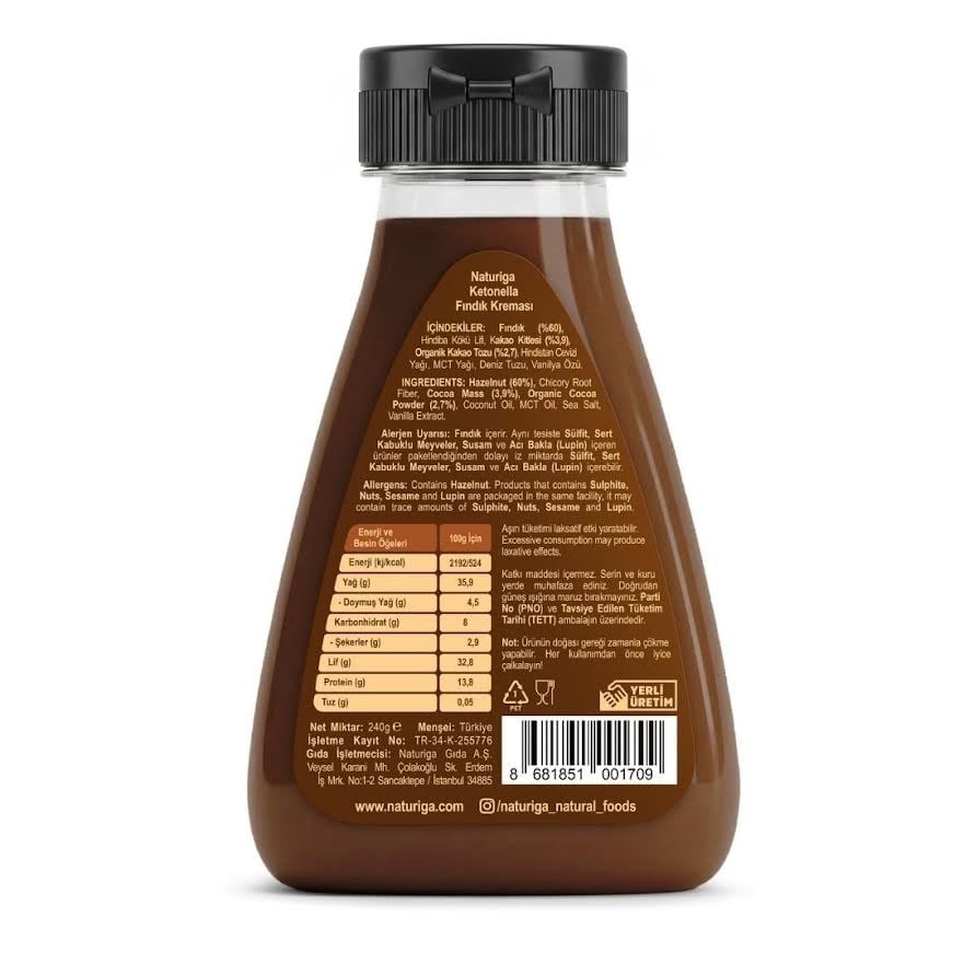 Naturiga Ketonella 240gr - Akışkan Kıvamlı Kakaolu Fındık Kreması