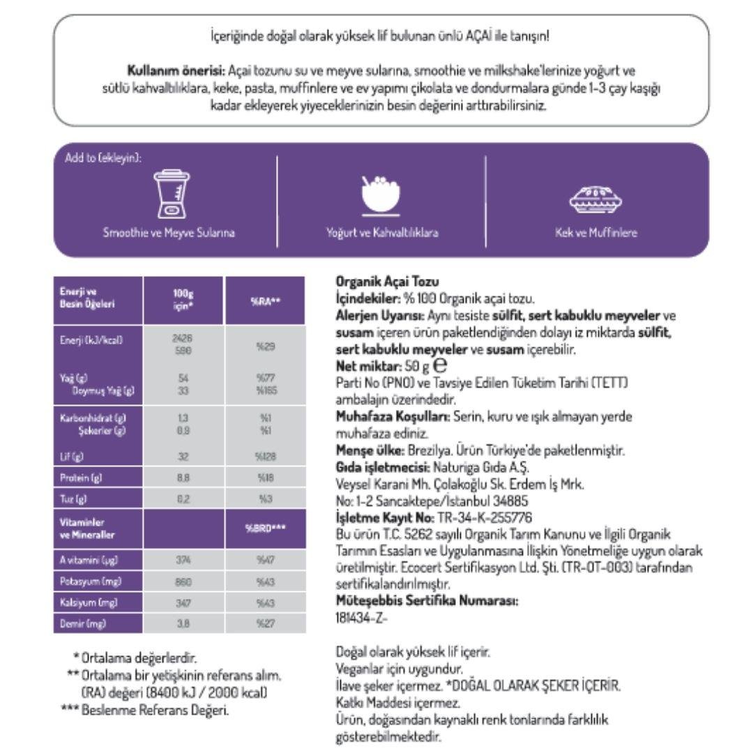 Naturiga Organik Açai Berry Tozu 50gr