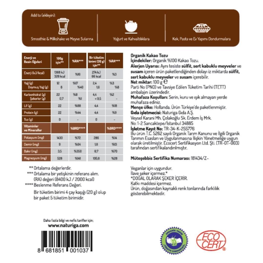Naturiga Organik Kakao Tozu 100gr