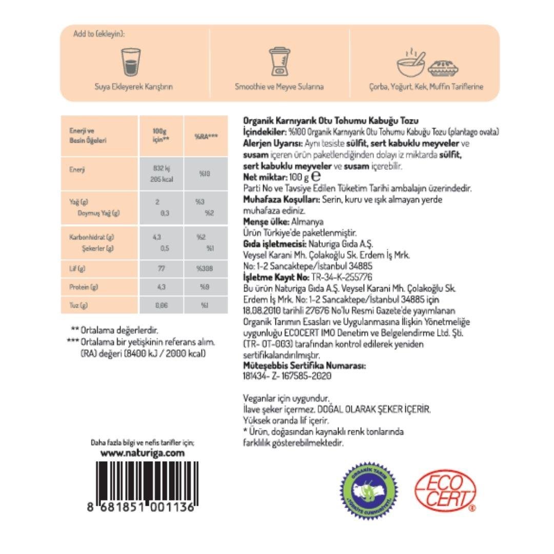 Naturiga Organik Psyllium Husk Tozu 100gr