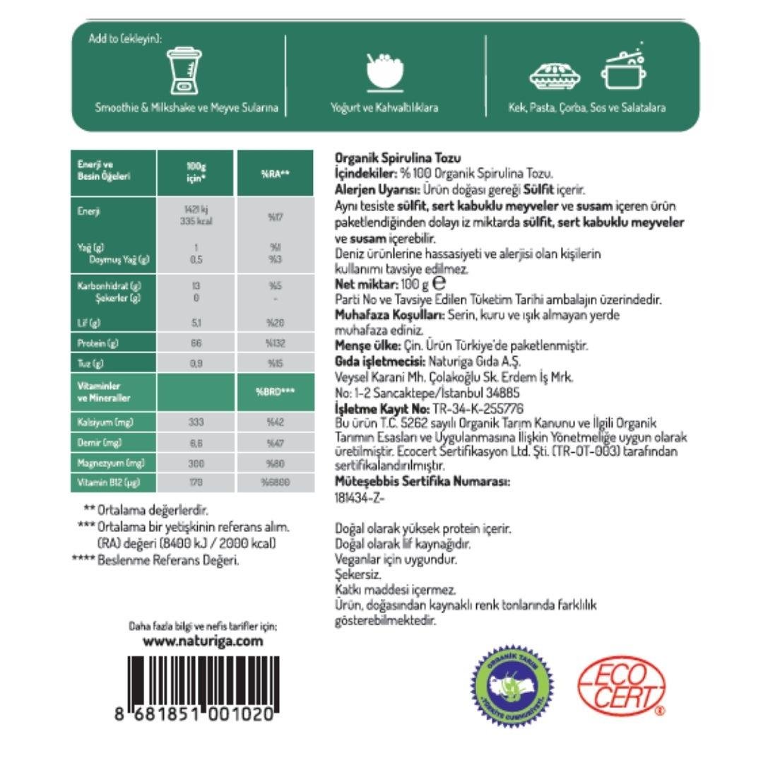 Naturiga Organik Spirulina Tozu 100gr