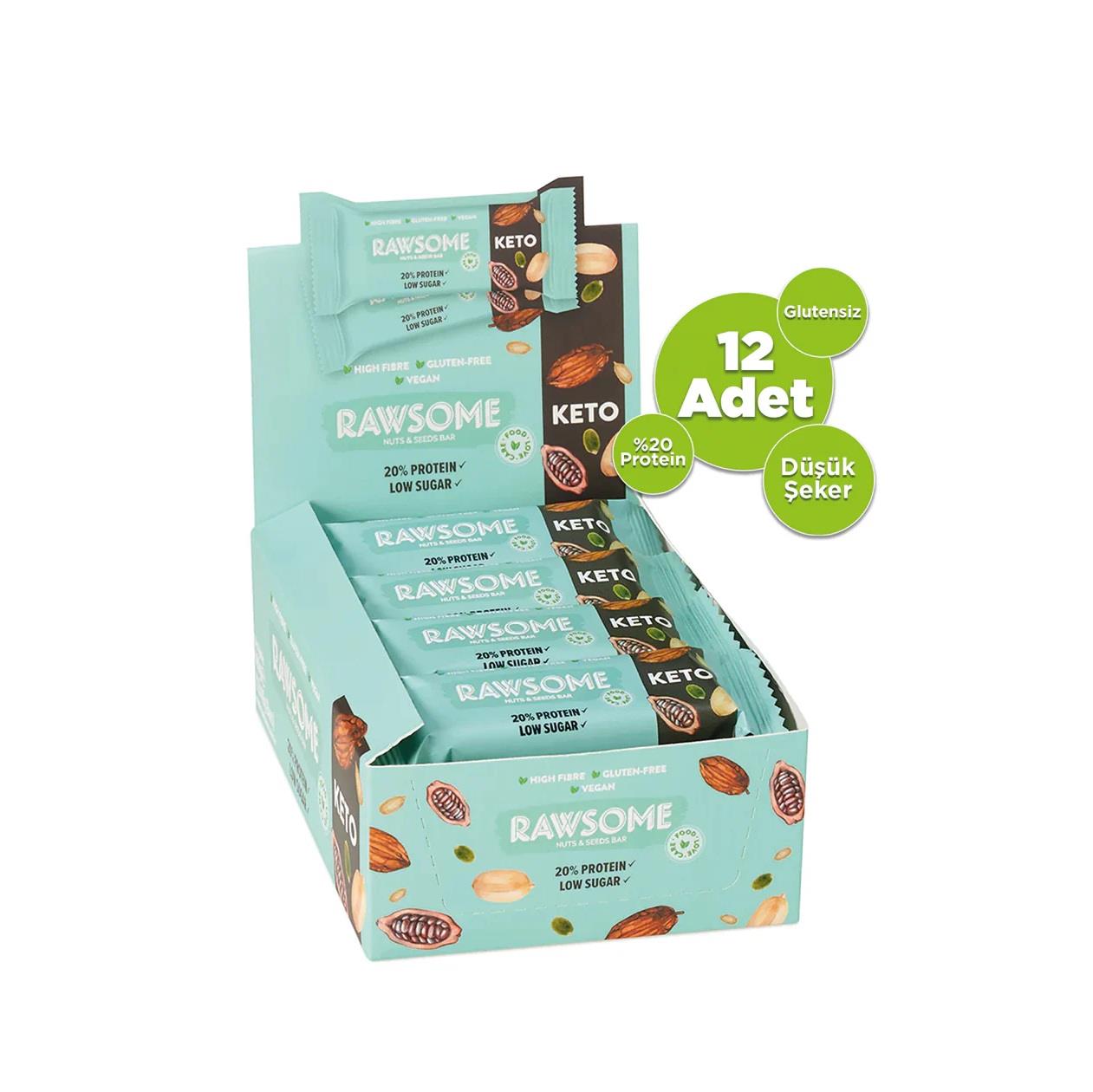Ketojenik Kakao ve Kuruyemişli Protein Bar 40gr x 12 Adet