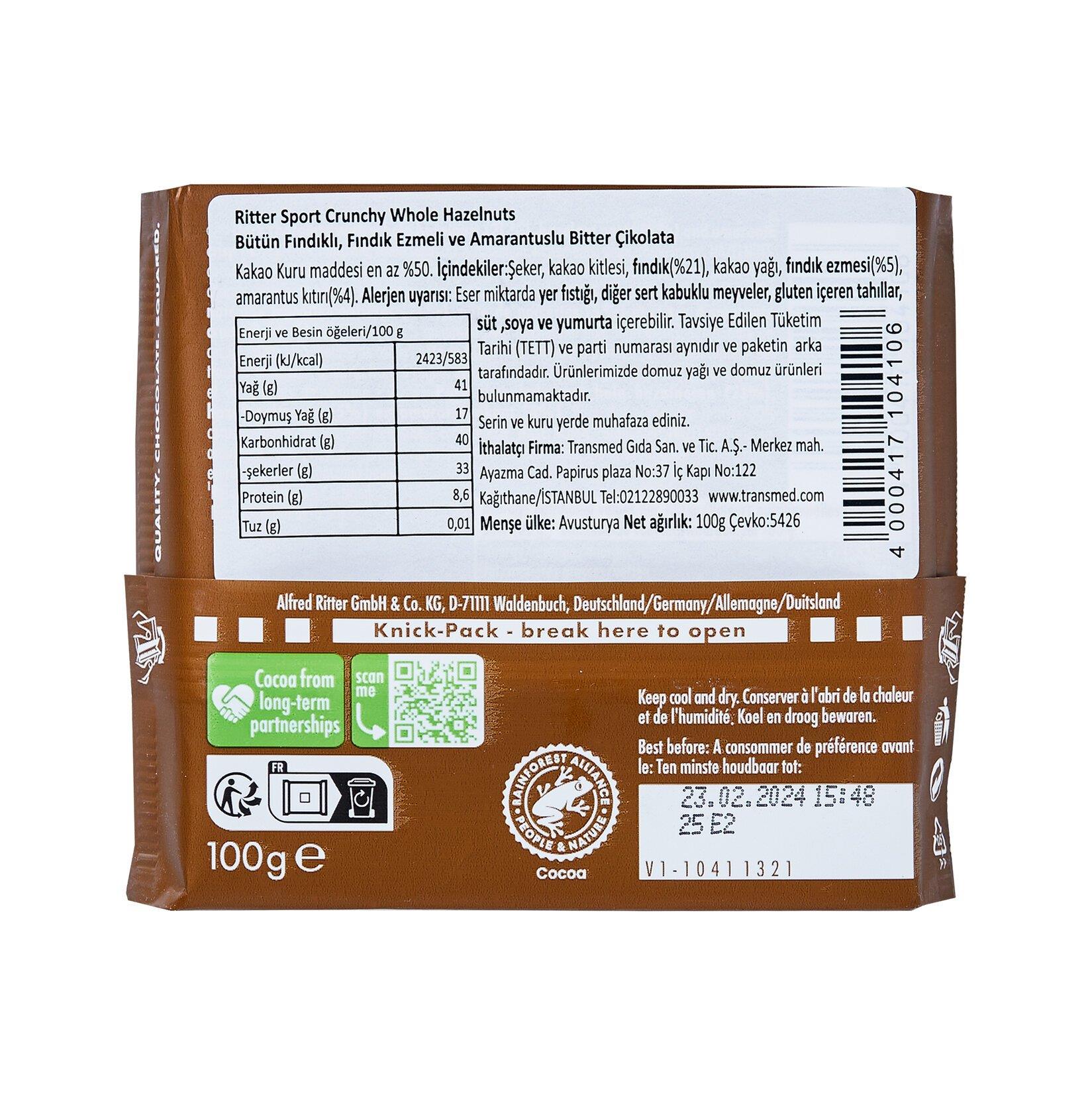 Bütün Fındıklı ve Amarantlı Vegan Çikolata 100gr