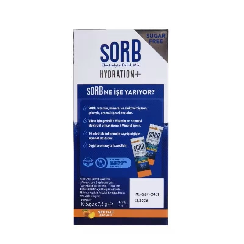 Sorb Electrolyte Drink Mix 16gr x 10 Adet Şekersiz - Şeftali