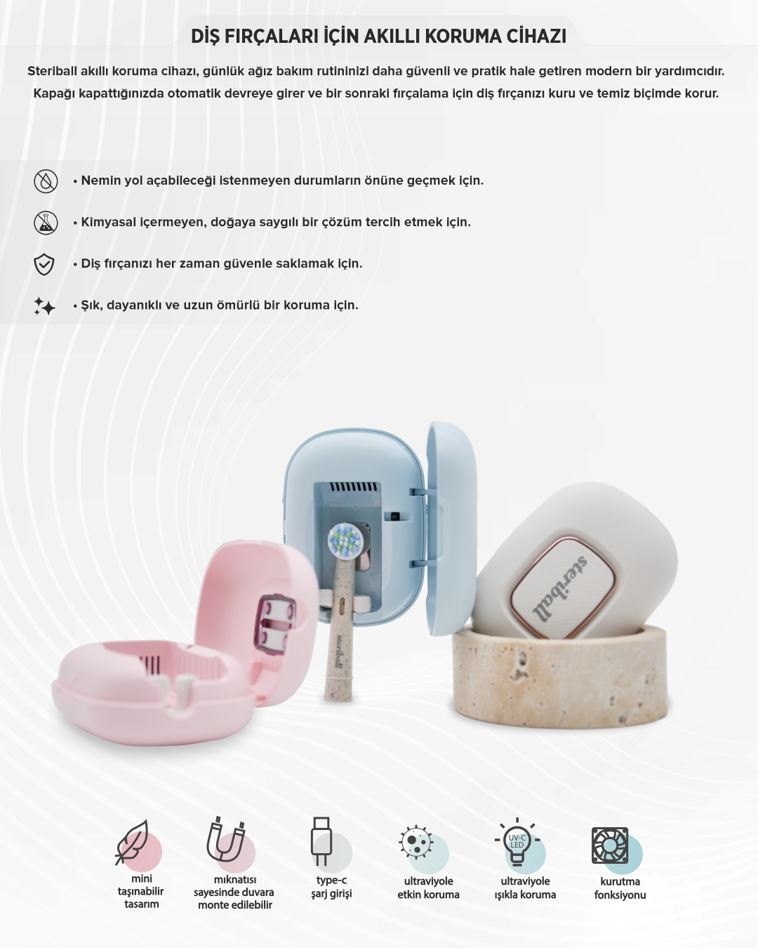 Steriball Diş Fırçaları için Akıllı Koruma Cihazı - Pembe