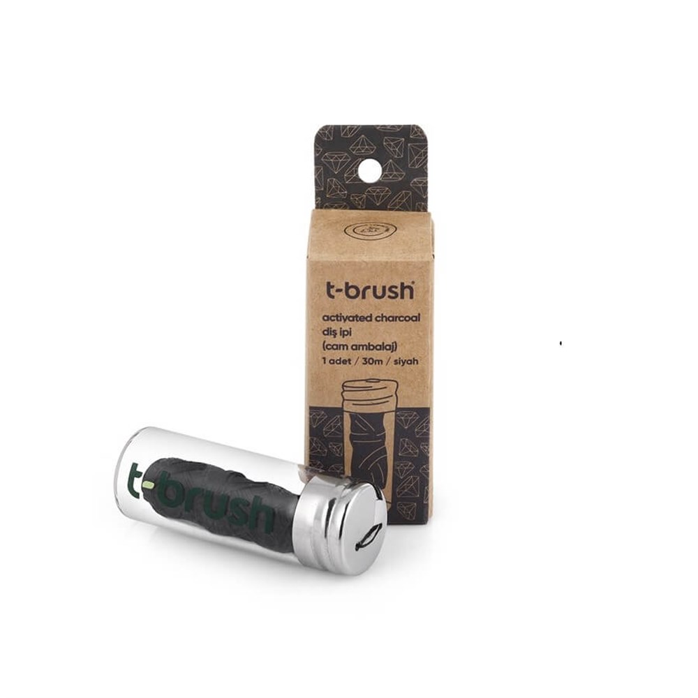 T-Brush Aktif Kömürlü Cam Şişe Diş İpi 30m
