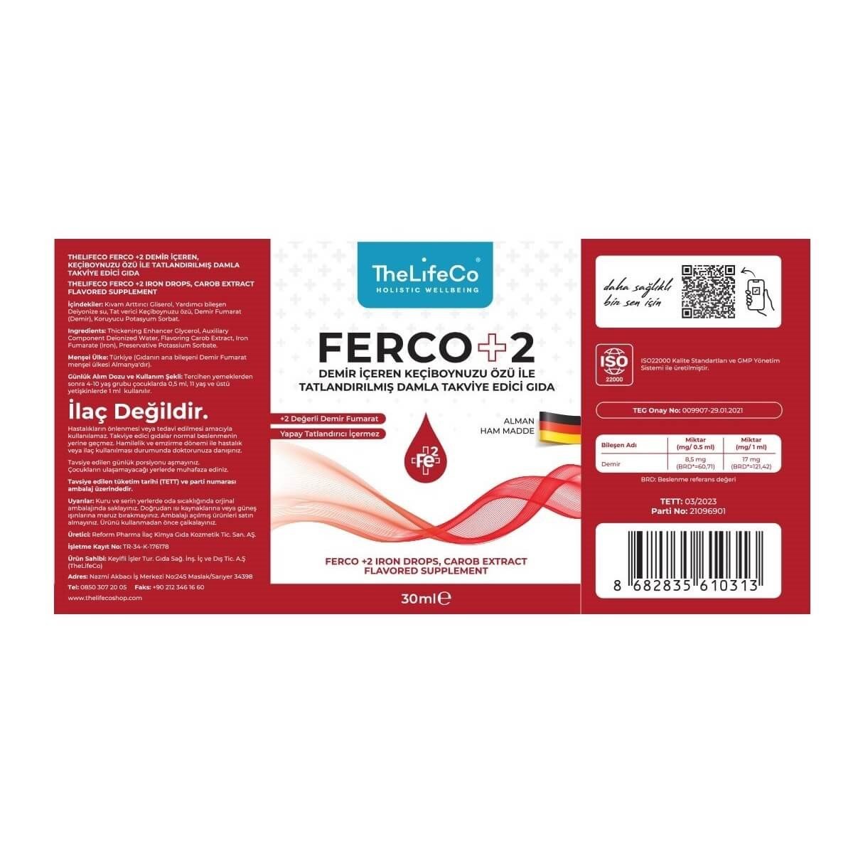 The LifeCo  Ferco +2 Değerlikli Demir Damlası 30ml