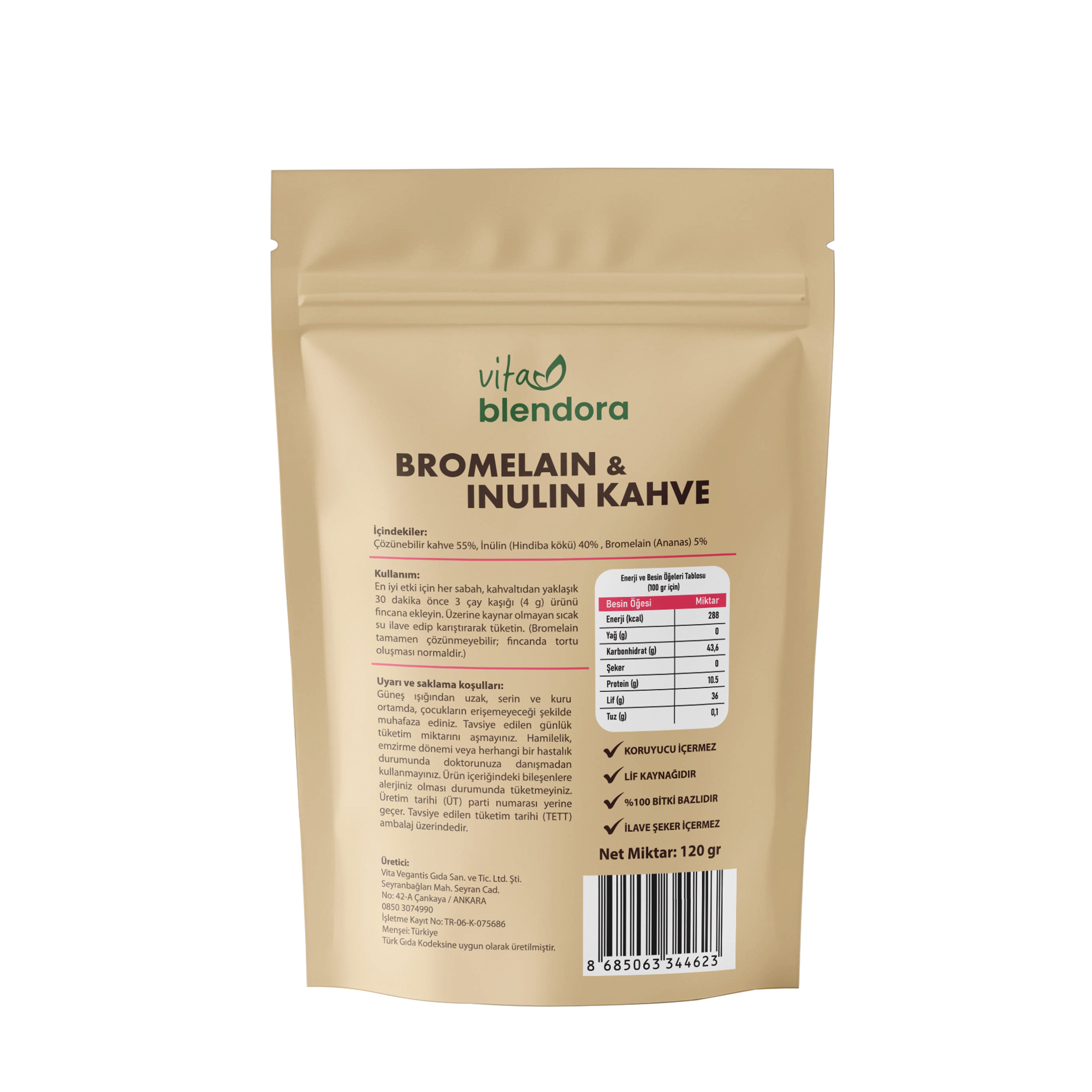 Vita Blendora Bromelain İnülin Kahve 120gr