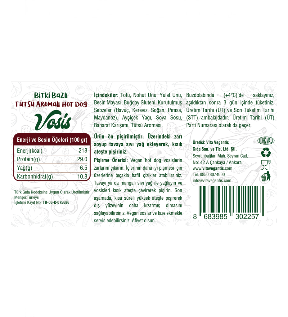 Vitavegantis Tütsü Aromalı Hot Dog Vosis 180gr