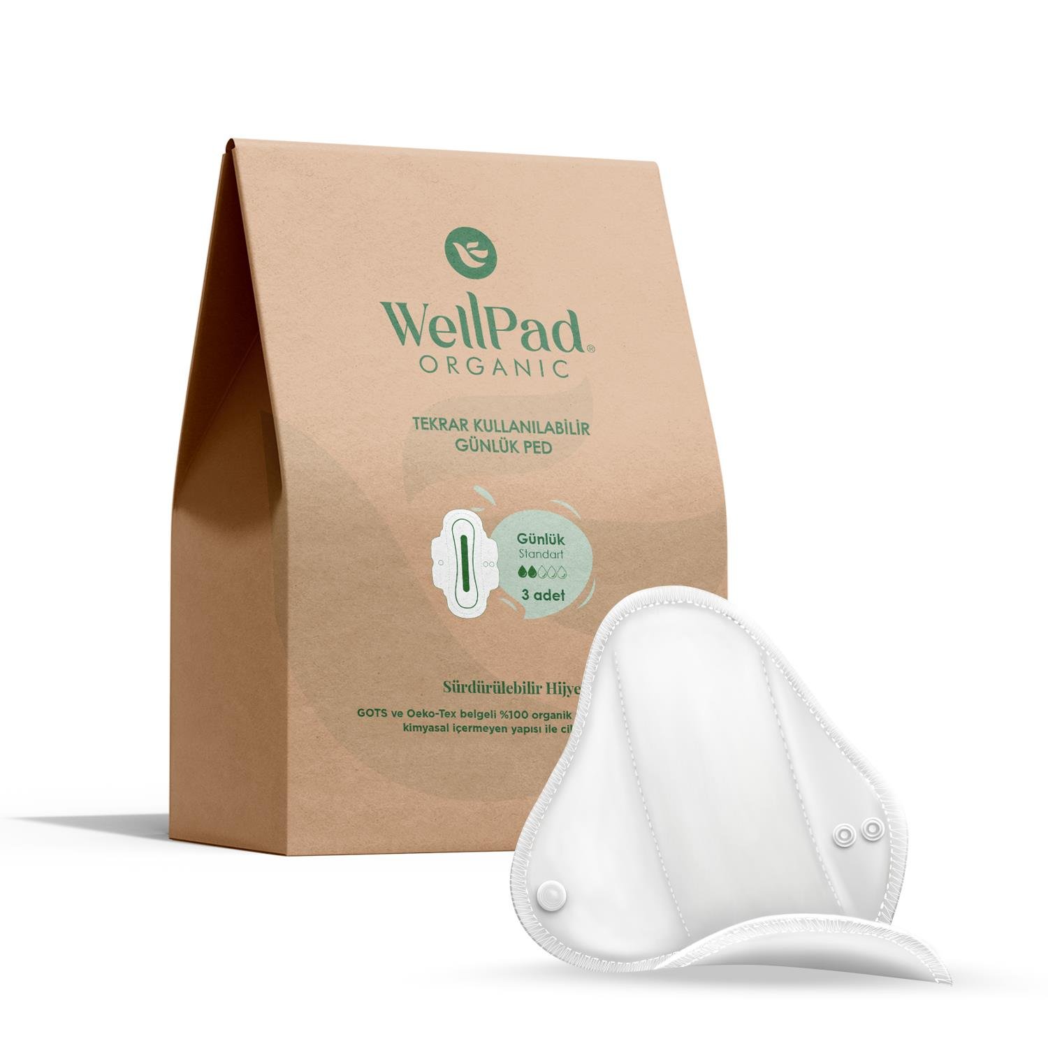 WellPad Organic Tekrar Kullanılabilir Hijyen ve İdrar Kaçırma Pedi - Günlük 3'lü