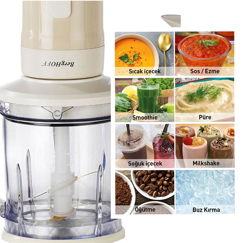 Berghoff Gem Retro Kişisel Blender ve Doğrayıcı KremBerghoff