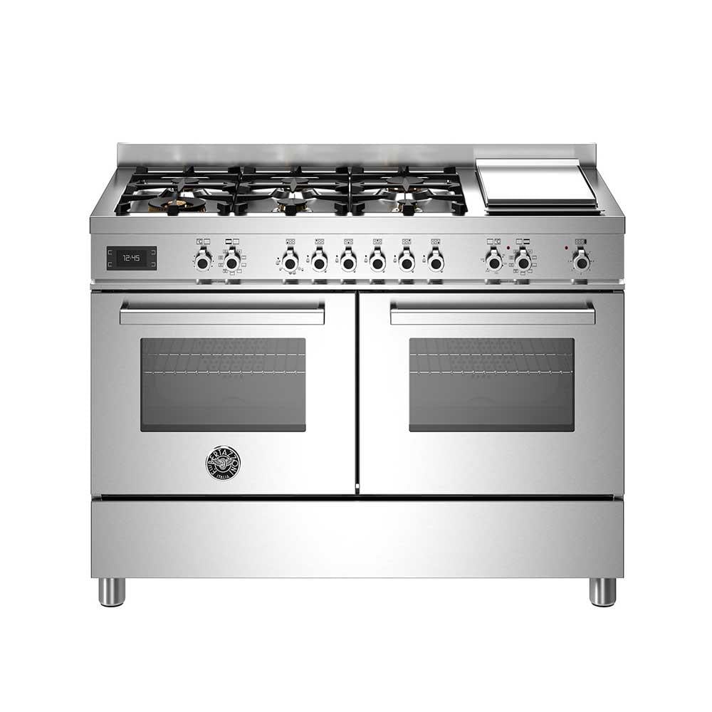 Bertazzoni PRO126G2EXT Gazlı Kuzine 6 Gözlü + Izgara, Çift Fırın 120 cm ÇelikBertazzoni