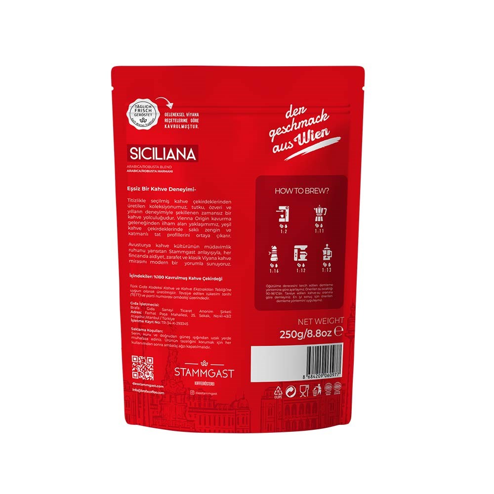 das Stammgast Siciliana Çekirdek Kahve 250 Grdas Stammgast