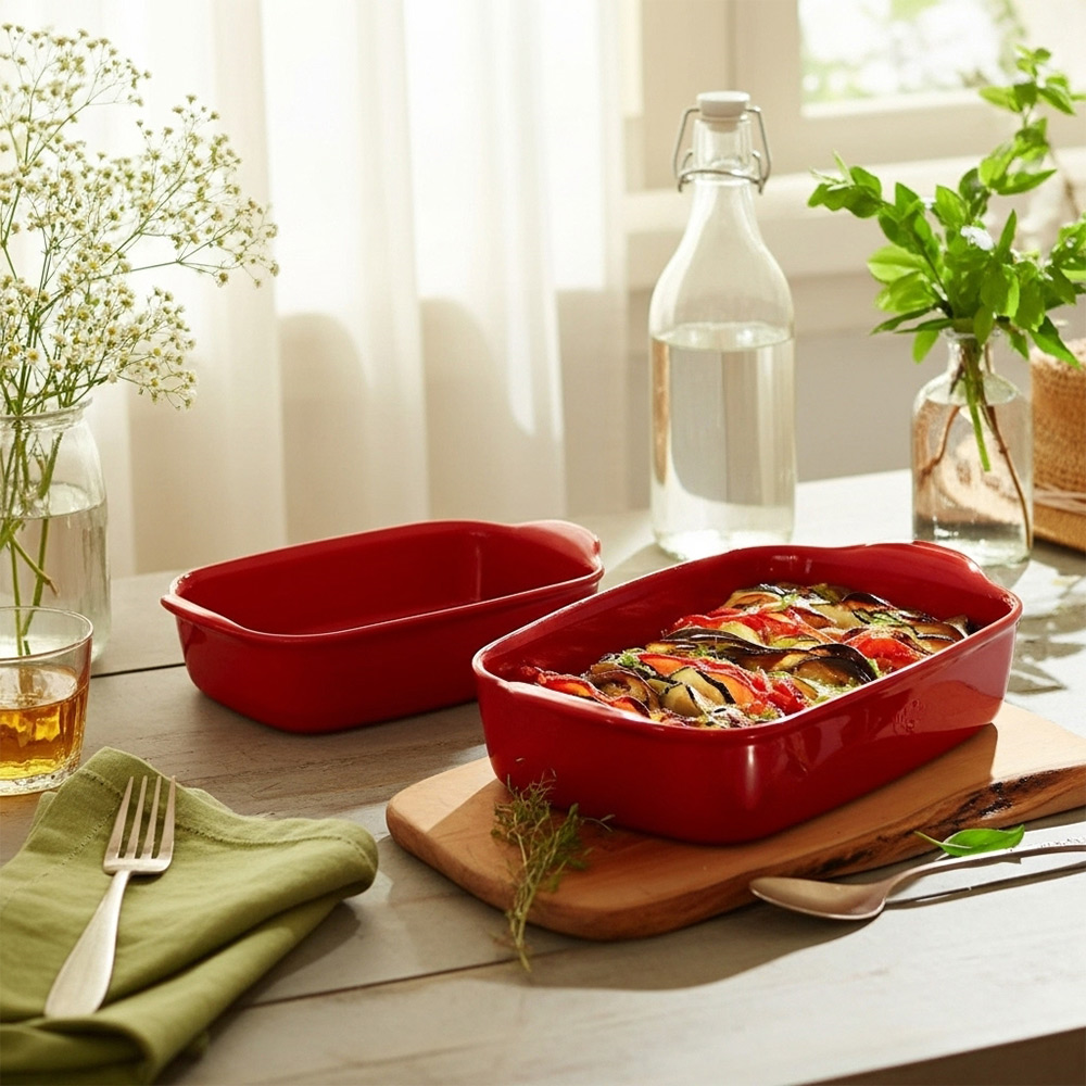 Emile Henry Fırın Kabı Dikdörtgen 2'li 29,5 x 19 cm – 36,5 x 23,5 cm Kırmızı/BurgundyEmile Henry